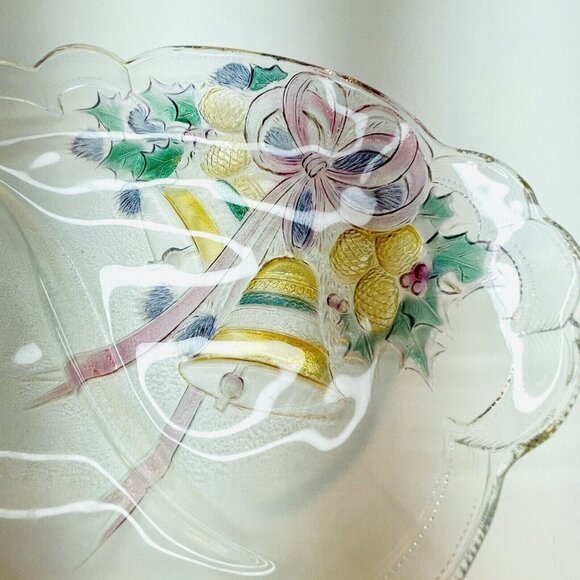 Mikasa Oval Glass Divided Serving Platter "Celebrations" Holiday Bells Japan - Picture 3 of 12